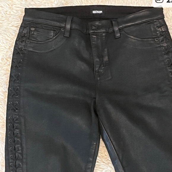 Hudson Stevie Skinny Mid Rise Lace Up Legs Waxed Black Jeans 29 - Picture 12 of 13